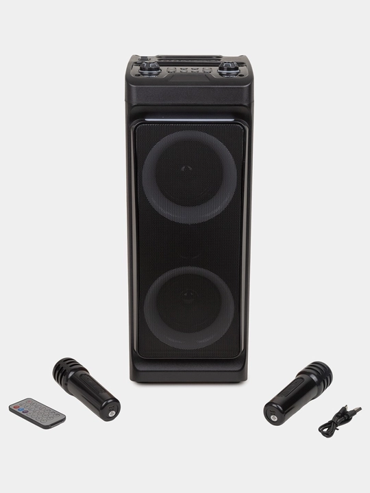 Portativ kolonka, simsiz bluetooth karaoke musiqasi, mikrofonli, pultli va RGB yorug'lik