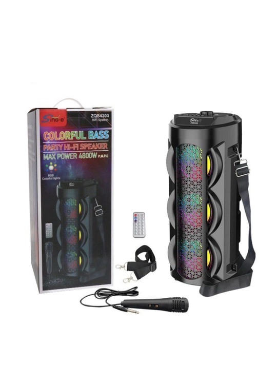 Portativ kolonka, simsiz bluetooth karaoke musiqasi, mikrofonli, pultli va RGB yorug'lik - 