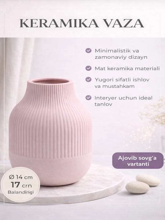 Keramik vaza - interyer uchun zamonaviy dizayn, diametri 10-15 sm, balandligi 18-19 sm - 