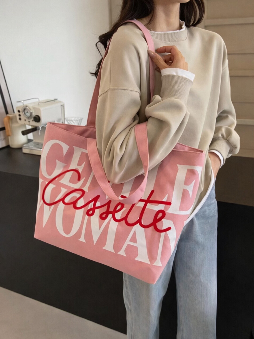 Ayollar uchun sig‘imli shopper, o‘qish uchun shopper, sumka-shopper, pushti shopper