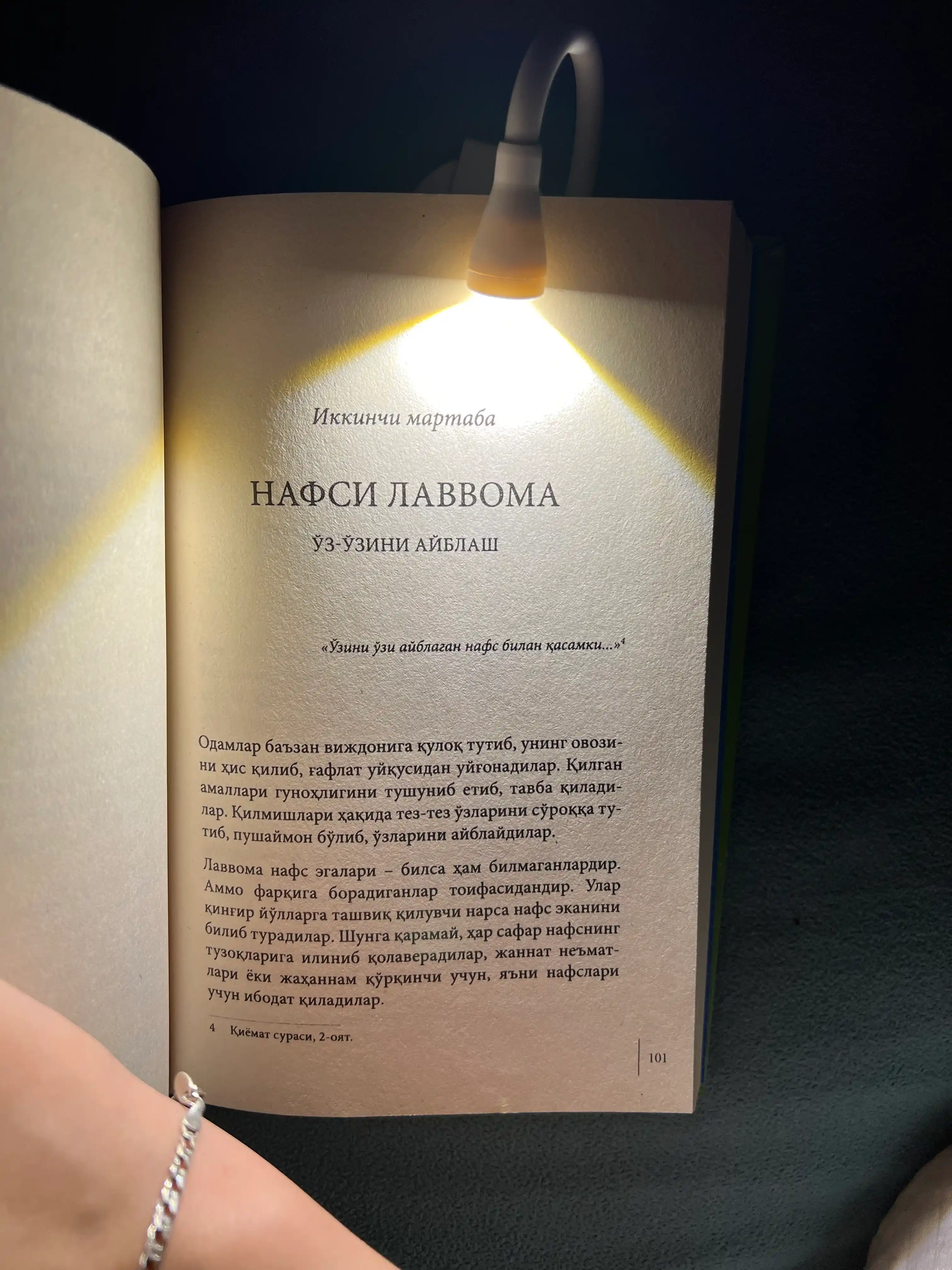 Ushlagich bilan mini o'qish lampasi, kitob o'qish uchun svetilnik