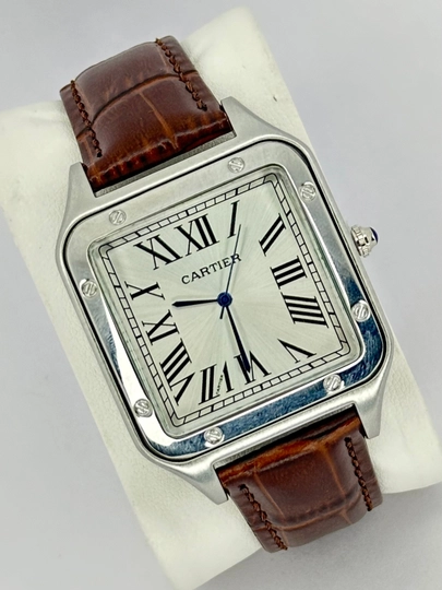 Мужские часы, наручные часы Cartier, ремешок из экокожи — MYWACHU-CARTIER-КОРИЧН