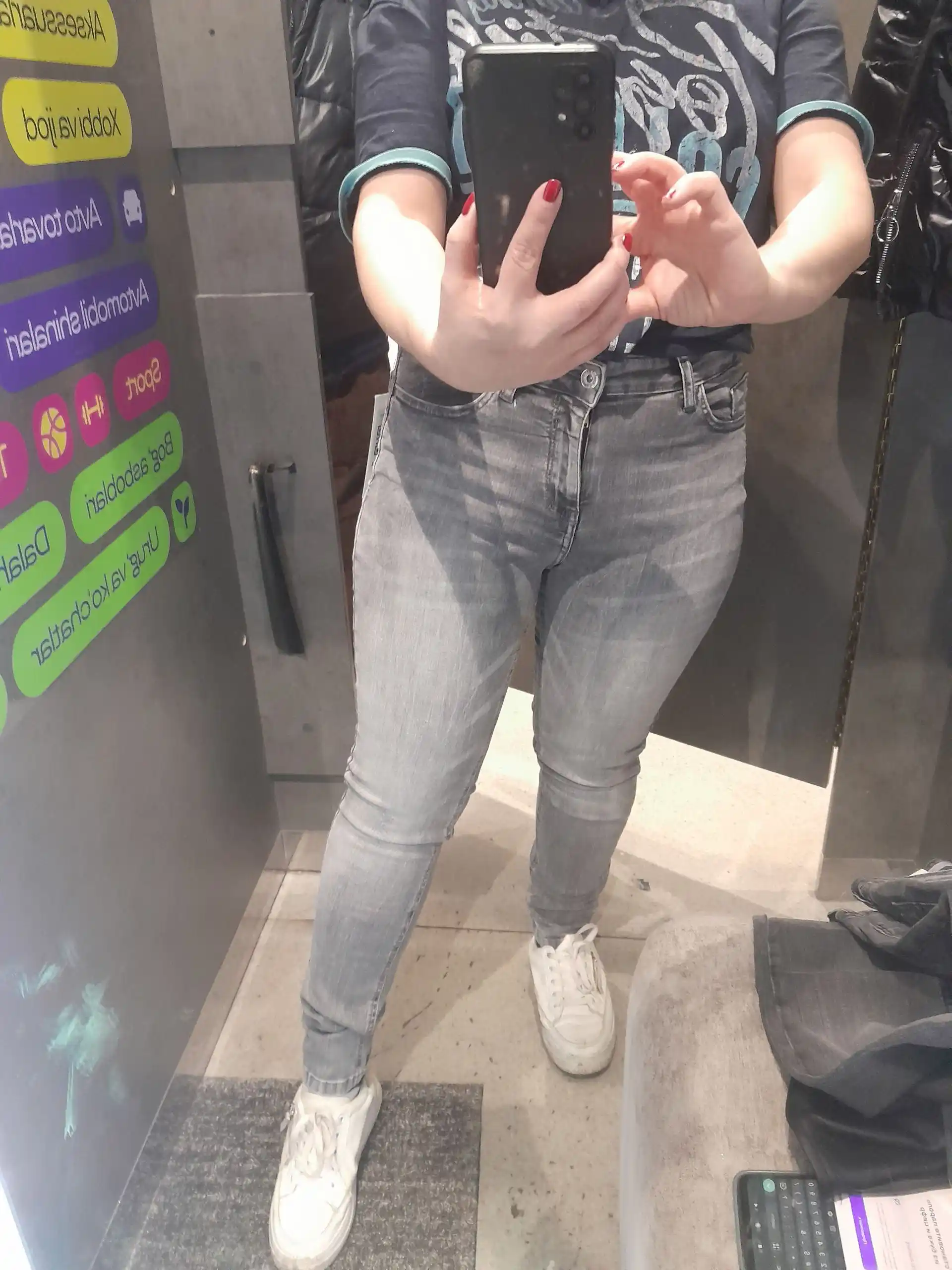 Брюки женские джинсовые Skinny — серо-чёрные, эластичные, комфортные
