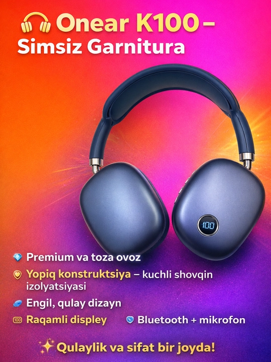 Mikrofonli simsiz quloqchinlar, to‘liq o‘lchamli, Bluetooth - 