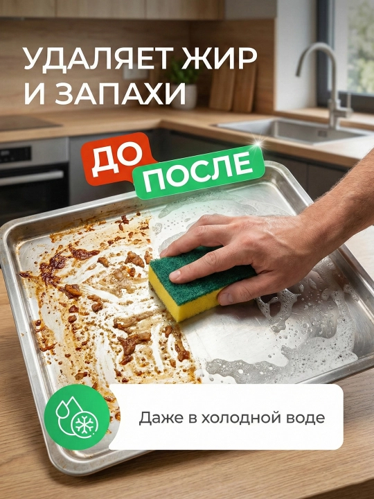 Гель для мытья посуды, овощей и фруктов, 1 л + металлическая губка в подарок Mister DEZ