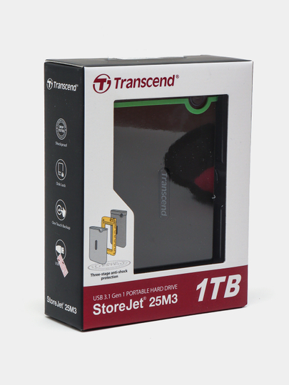 Transcend 1TB tashqi qattiq disk, kauchuk, 2.5", USB 3.0 - 