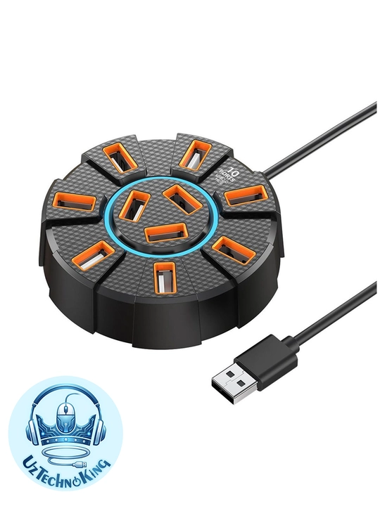 10 portli USB HUB 3.0, hub-konsentrator dumaloq, USB port