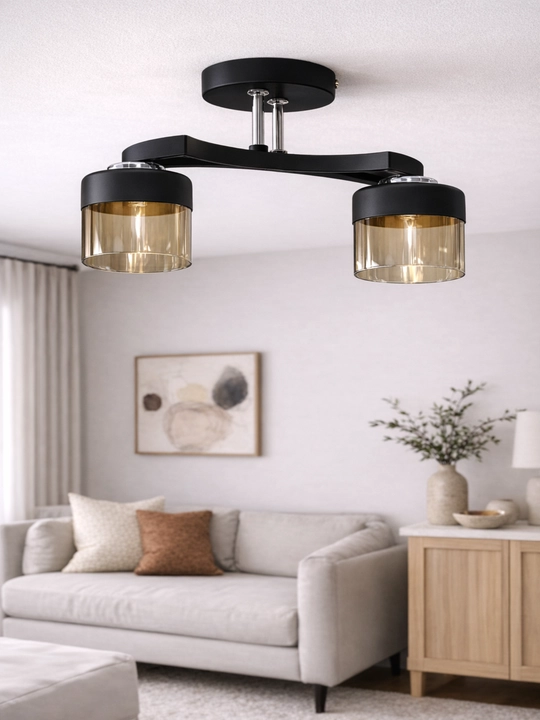 Shift qandil E27 2/3/5 ta lampa, 25 m² gacha, metall karkas, shisha plafon
