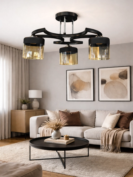 Shift qandil E27 2/3/5 ta lampa, 25 m² gacha, metall karkas, shisha plafon