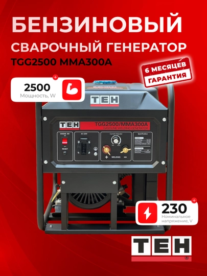 Бензиновый сварочный генератор TEH TGC2500 MMA300A, 230 В, 2500 Вт, 300 А, 22–28 А