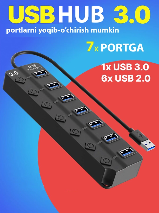 7 portli USB HUB 3.0, hub-konsentrator, USB port - 