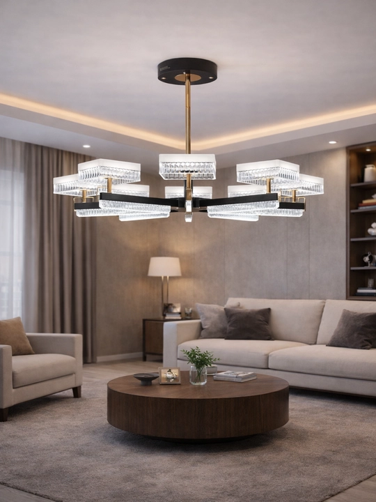 Chiroqli LED osma qandil, zamonaviy dizayn, 25-35 m2 gacha yoritish imkoniyati, akril va metalldan yasalgan
