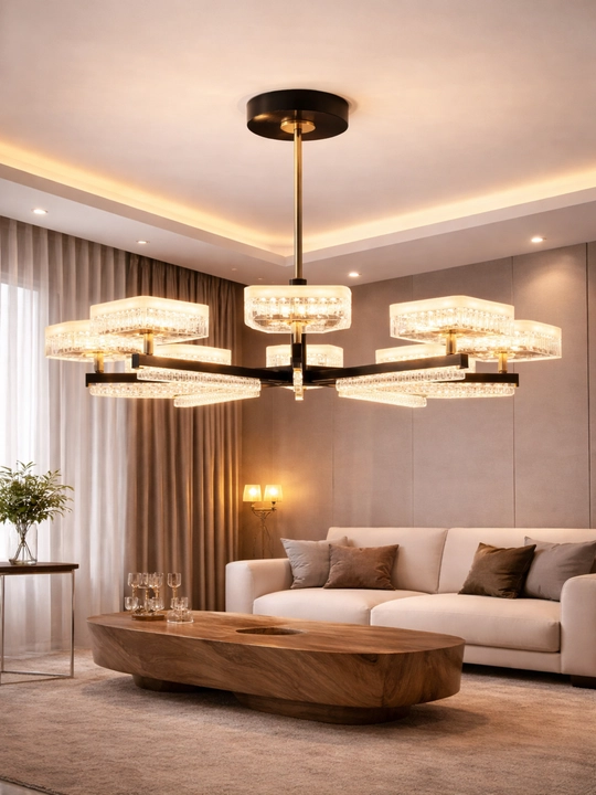Chiroqli LED osma qandil, zamonaviy dizayn, 25-35 m2 gacha yoritish imkoniyati, akril va metalldan yasalgan