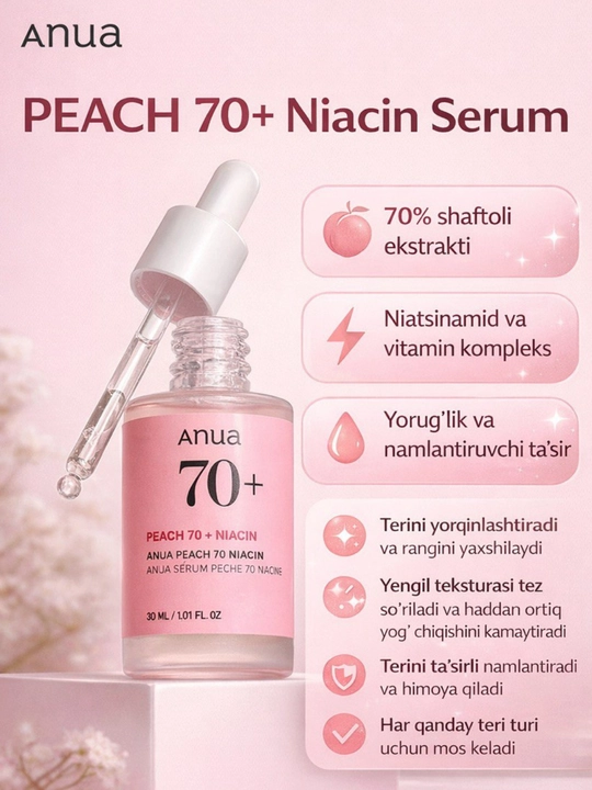 Сыворотка с персиком для гладкой и сияющей кожи Anua Peach 70% Niacin Serum