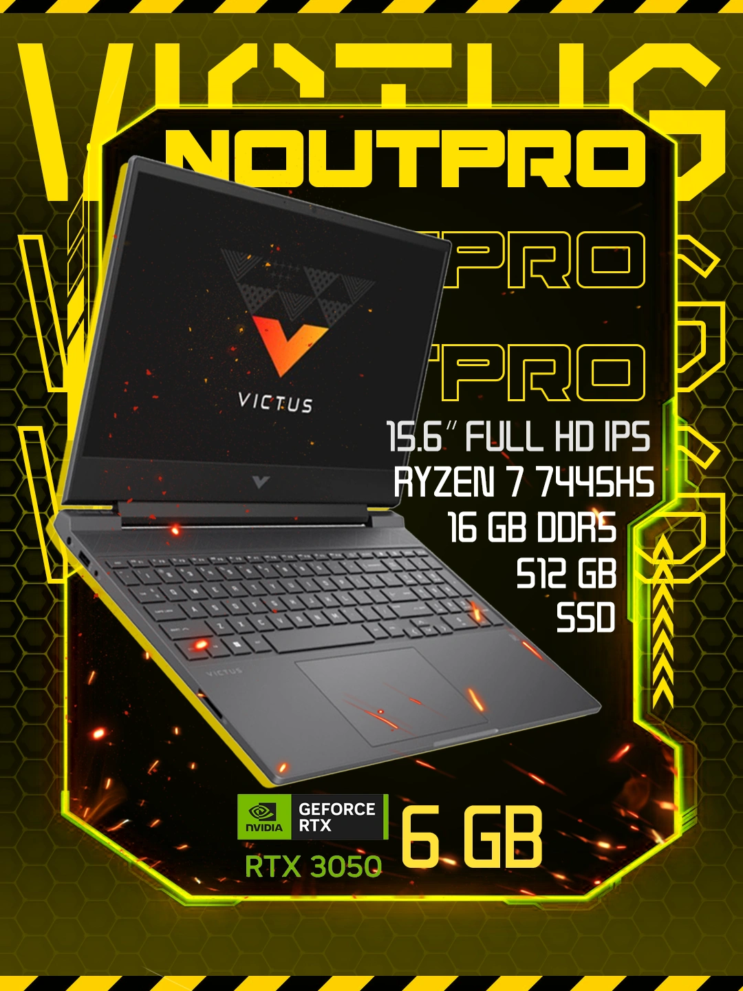 Ноутбук HP Victus 15 R7-7445HS, 16GB DDR5, 512GB SSD 15.6" FHD IPS 144 Hz, RTX 3050 6GB за 9999900 сум со скидкой 41%. Uzum Market