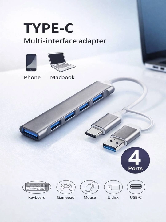4 portli USB HUB 3.0 Type-C, hab-markazi, USB port - 