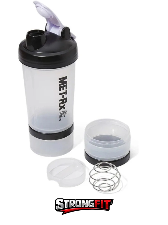 Protein va suv uchun sport shayker 450 gr, 3 bo‘limli, metall mikserli 