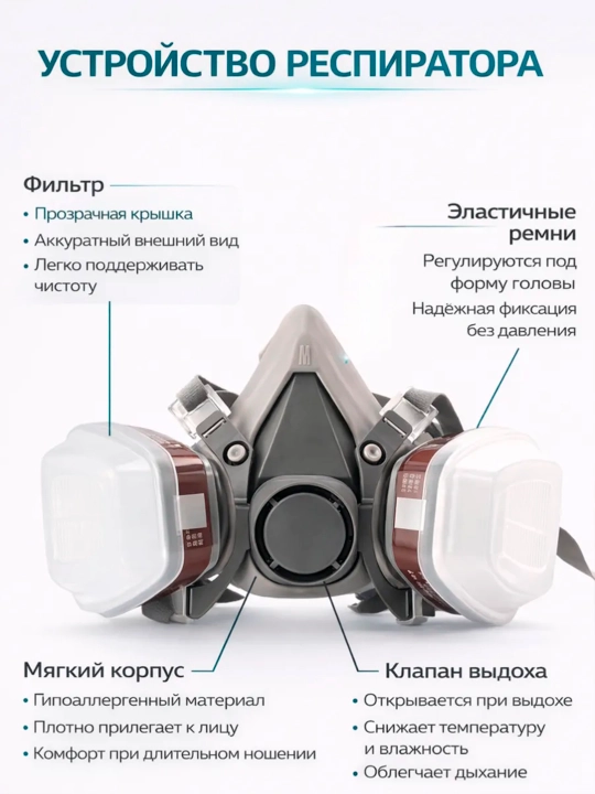 Respirator yarim niqobli, professional himoya ko'zoynagi bilan