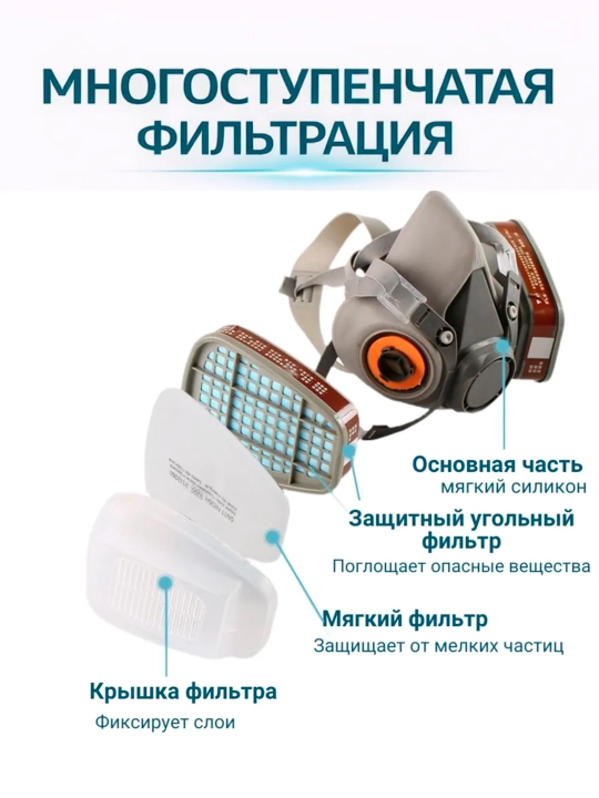 Respirator yarim niqobli, professional himoya ko'zoynagi bilan