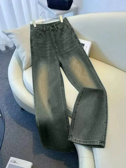 Женские широкие джинсы брюки корейский High Waist, свободный крой, L-4XL - 