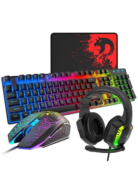 4 tasi 1 da RGB o‘yin to‘plami: klaviatura, sichqoncha, quloqliklar, gilamcha - 