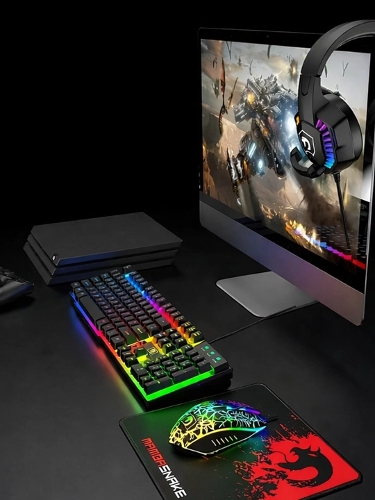 4 tasi 1 da RGB o‘yin to‘plami: klaviatura, sichqoncha, quloqliklar, gilamcha