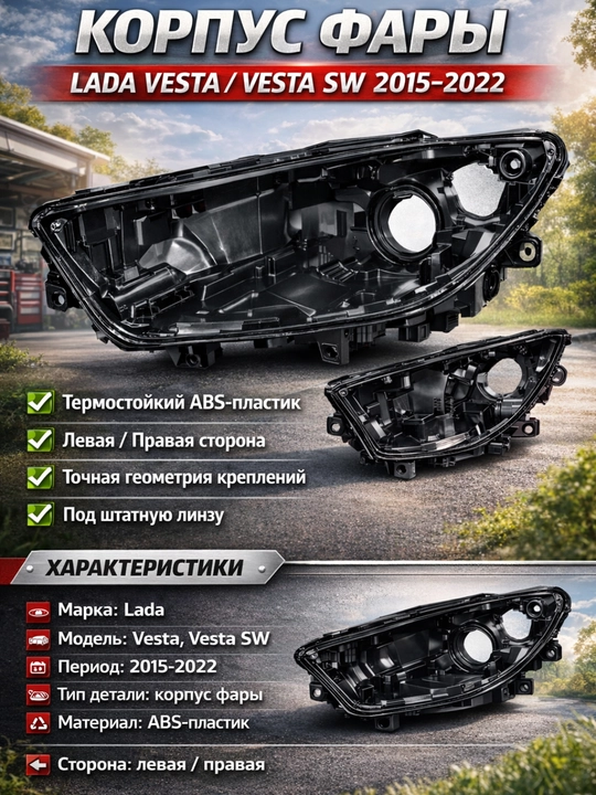 Корпус передней фар Lada Vesta, Vesta корпус фары перед, Корпус фары Веста, Авто запчаст лада - 