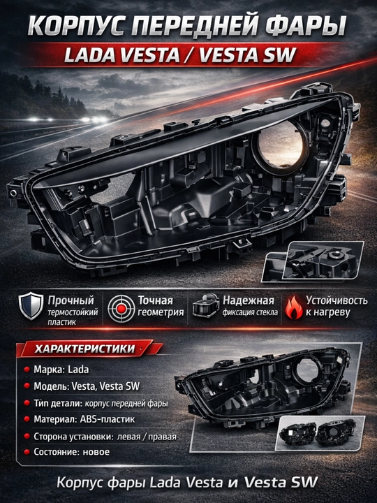 Корпус передней фар Lada Vesta, Vesta корпус фары перед, Корпус фары Веста, Авто запчаст лада