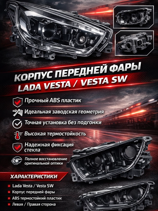 Корпус передней фар Lada Vesta, Vesta корпус фары перед, Корпус фары Веста, Авто запчаст лада
