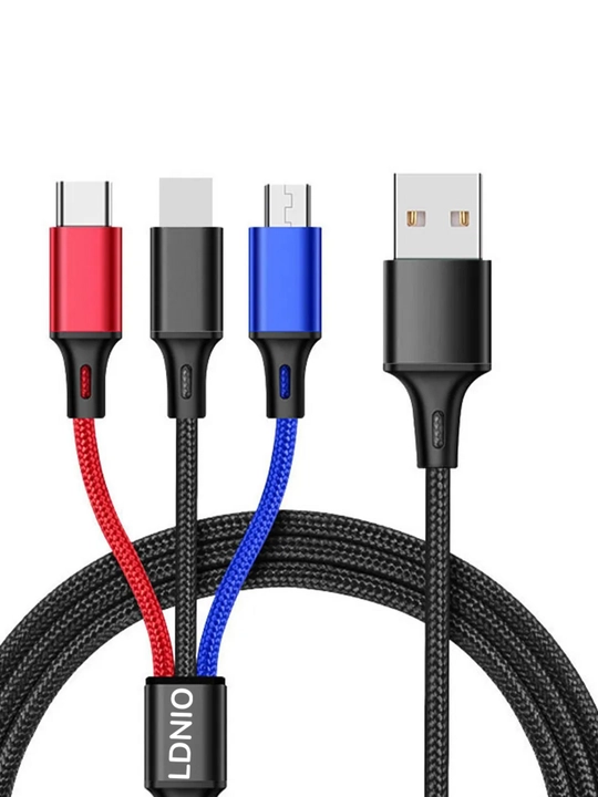 Кабель для быстрой зарядки LDNIO, 3 в 1 (Lightning / Type-C / Micro) - 3,4 А, 1,2 м