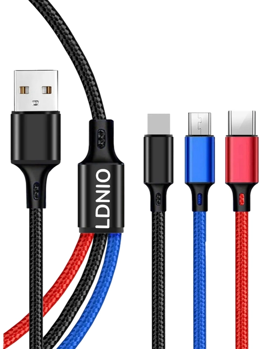 Кабель для быстрой зарядки LDNIO, 3 в 1 (Lightning / Type-C / Micro) - 3,4 А, 1,2 м