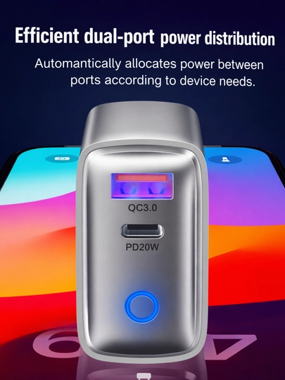 Адаптер 20W с двумя портами QC3.0 + PD USB-A / USB-C