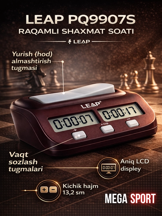 LEAP PQ9907S Professional raqamli shaxmat soati, ikki tomonlama taymer