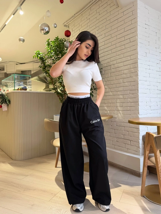 Jogger, ayollar uchun keng bichimli sport shim: rezinali bel va ipli bog‘ich