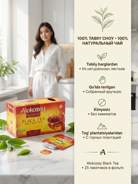 Xushbo‘y ta'mli choy ALOKOZAY, 25 ta folgali paket (2g dan)