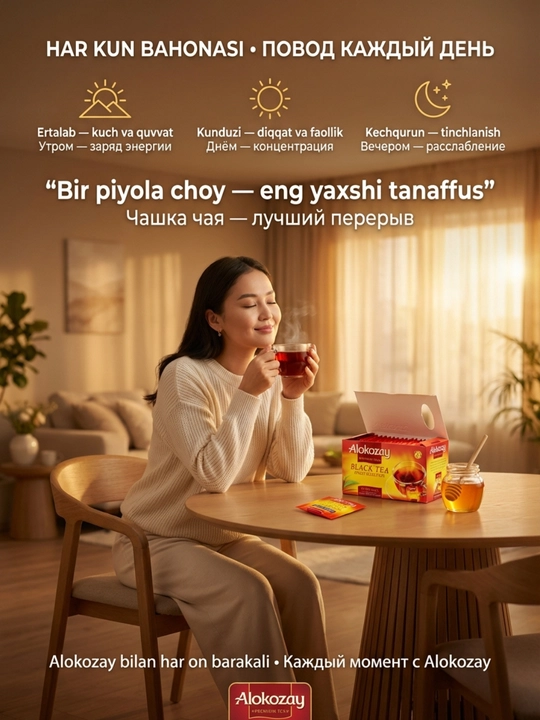 Xushbo‘y ta'mli choy ALOKOZAY, 25 ta folgali paket (2g dan)