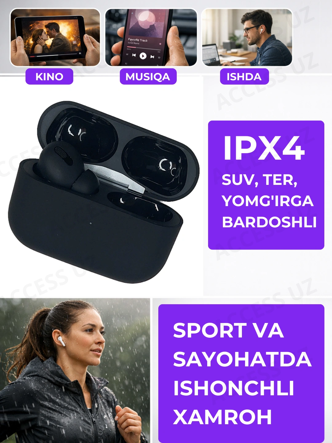 Pods Pro 2 Dubai simsiz quloqchinlari, qora rangli, sovg‘a sifatida g‘ilofli