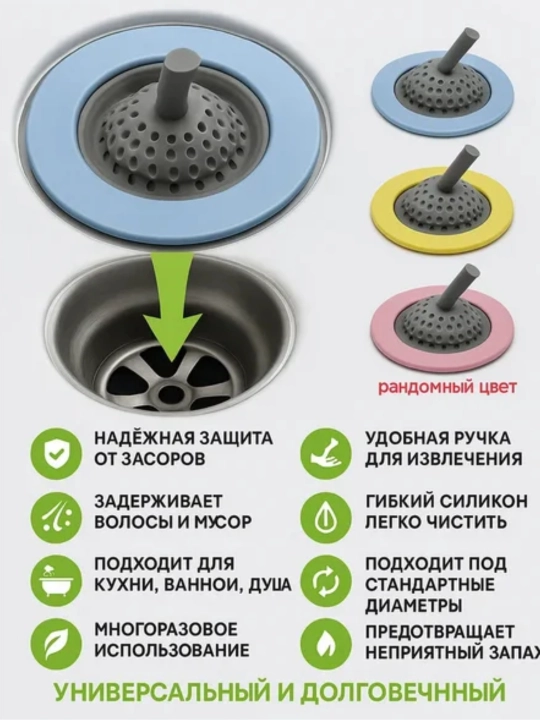 Сито для раковины, фильтр для защиты слива от мусора и засоров