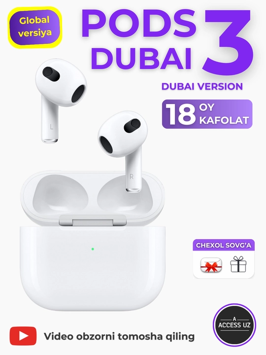 Simsiz Bluetooth quloqchinlar Pods 3, sensorli naushnik, mikrofonli