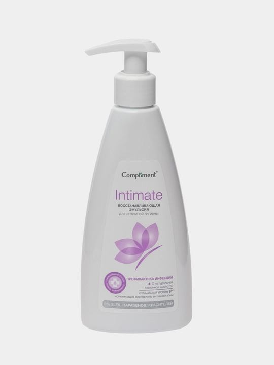 Compliment Intimate ayollar uchun intim gigiyena geli, sut kislotasi bilan, krem-sovun, moy