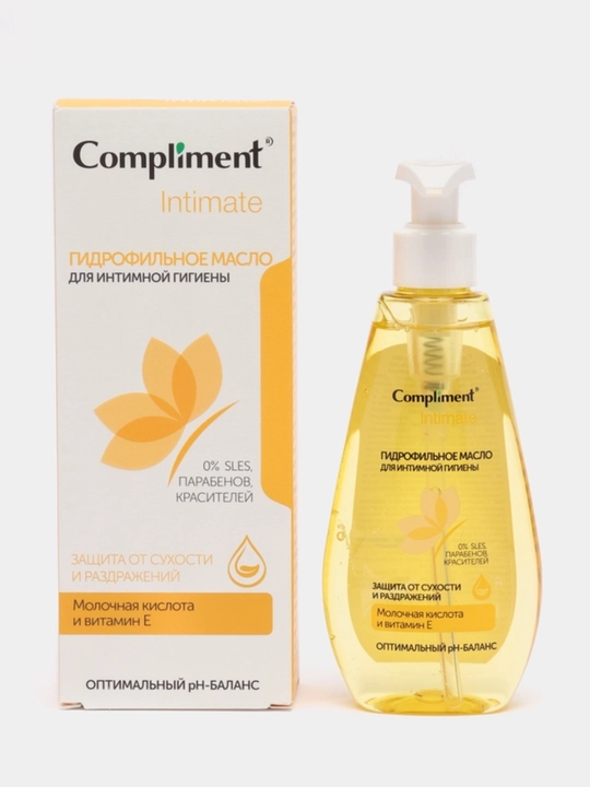 Compliment Intimate ayollar uchun intim gigiyena geli, sut kislotasi bilan, krem-sovun, moy