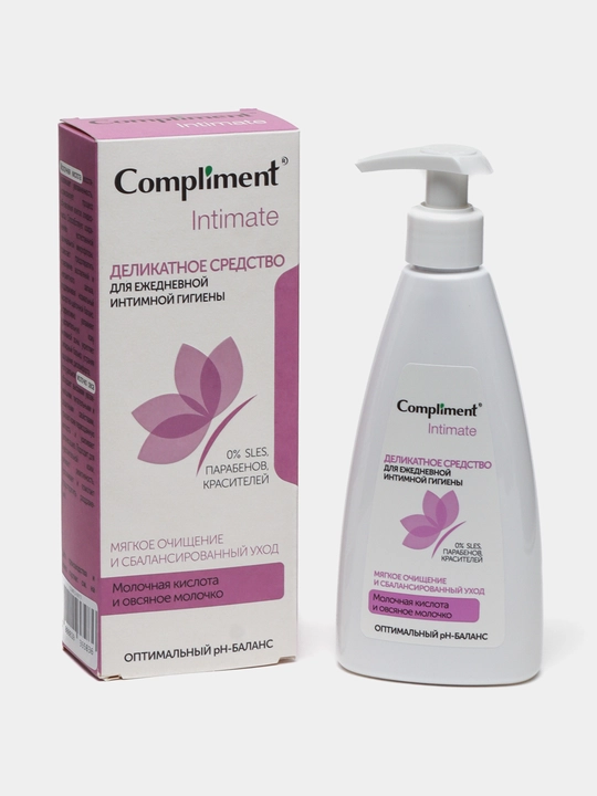 Compliment Intimate ayollar uchun intim gigiyena geli, sut kislotasi bilan, krem-sovun, moy