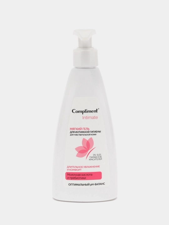 Compliment Intimate ayollar uchun intim gigiyena geli, sut kislotasi bilan, krem-sovun, moy