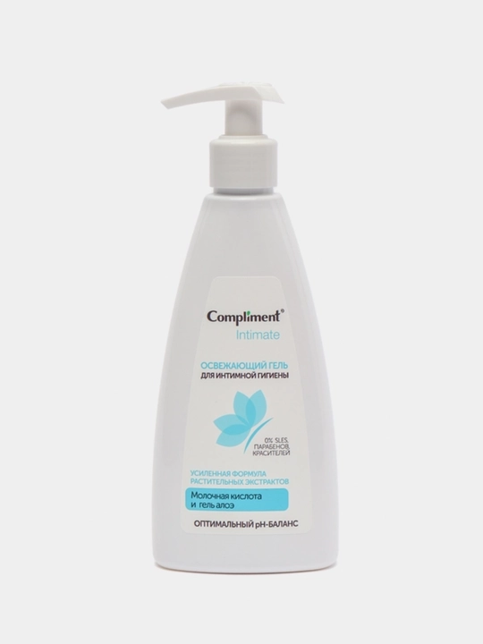 Compliment Intimate ayollar uchun intim gigiyena geli, sut kislotasi bilan, krem-sovun, moy