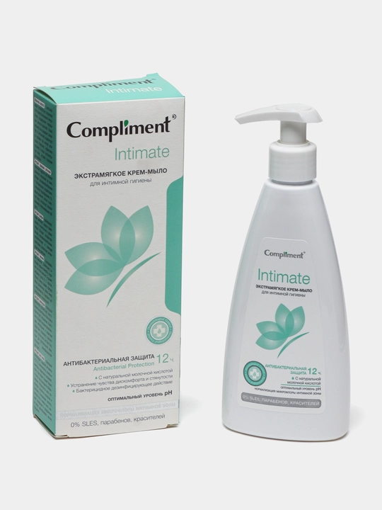 Compliment Intimate ayollar uchun intim gigiyena geli, sut kislotasi bilan, krem-sovun, moy