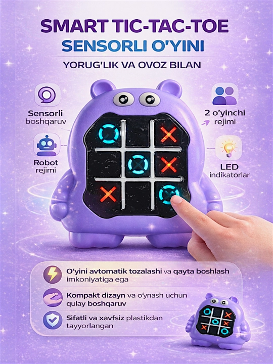 Bolalar uchun jirafa mini-konsolini rivojlantiruvchi Tic-Tac-Toe krest-nolik elektron o‘yini
