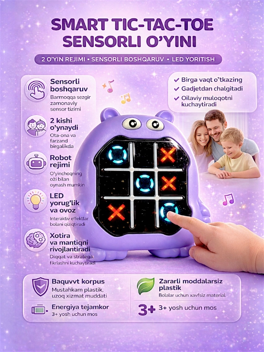Bolalar uchun jirafa mini-konsolini rivojlantiruvchi Tic-Tac-Toe krest-nolik elektron o‘yini