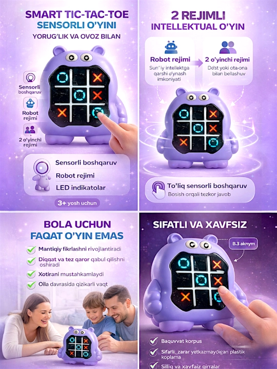 Bolalar uchun jirafa mini-konsolini rivojlantiruvchi Tic-Tac-Toe krest-nolik elektron o‘yini