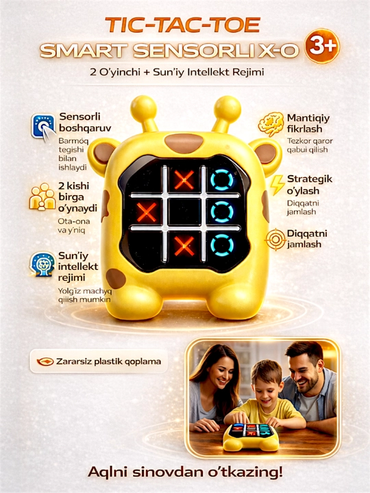 Bolalar uchun jirafa mini-konsolini rivojlantiruvchi Tic-Tac-Toe krest-nolik elektron o‘yini