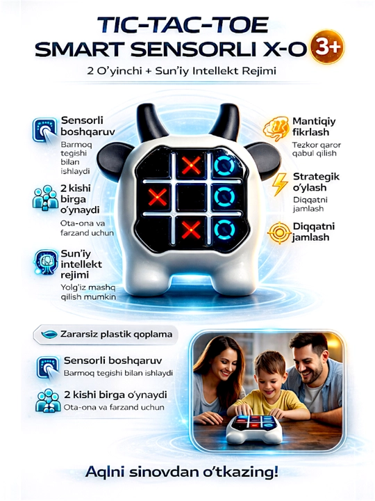 Bolalar uchun jirafa mini-konsolini rivojlantiruvchi Tic-Tac-Toe krest-nolik elektron o‘yini